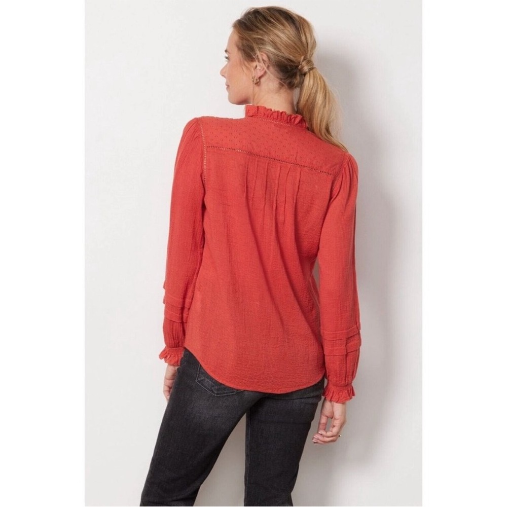 Faherty Coral Button-Front Ruffle-Trim Blouse - Picture 12 of 13